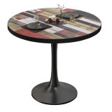 BL | Bistrotafel | Ø:H 70 x 76 cm | Zwarte rand | Vintage gekleurd / Zwart | Ronde