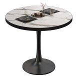 BL | Bistrotafel | Ø: H 70 x 76 cm | Zwarte rand | Wit marmer / Zwart | Rond