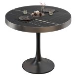 BL | Bistrotisch | Ø: H 70 x 78 cm | Rvs Rand | Zwart Marmer / Zwart | Rond