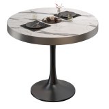 BL | Bistrotafel | Ø: H 70 x 78 cm | Rvs rand | Wit marmer / Zwart | Rond