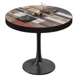 BL | Bistrotisch | Ø:H 80 x 78 cm | Zwarte rand | Vintage gekleurd / zwart | Rond