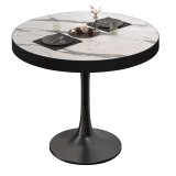 BL | Bistrotisch | Ø:H 70 x 78 cm | Zwarte rand | Wit marmer / Zwart | Rond