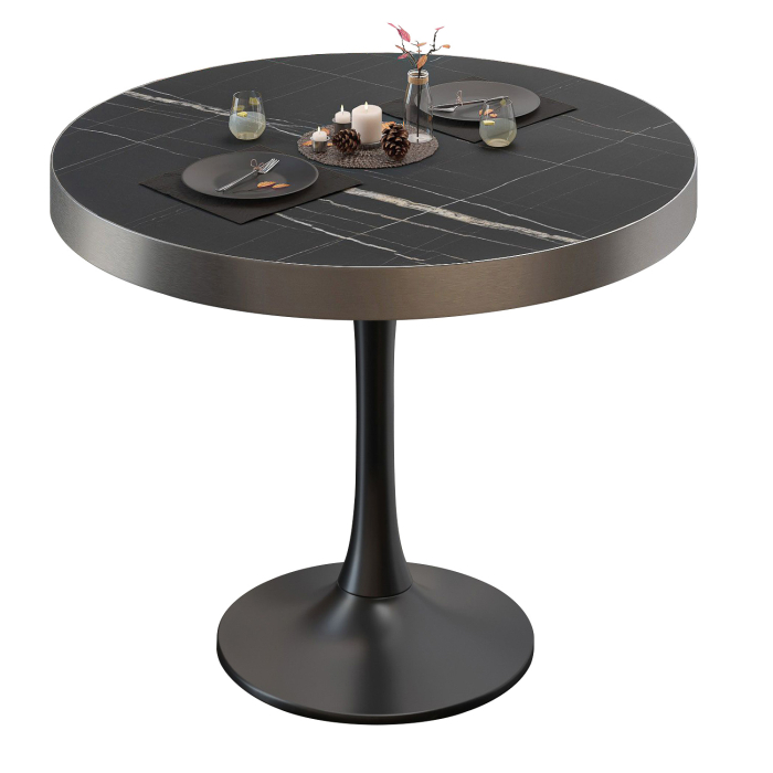 BL | Mesa bistro | Ø:H 60 x 78 cm | Mármol negro / Negro | Redonda