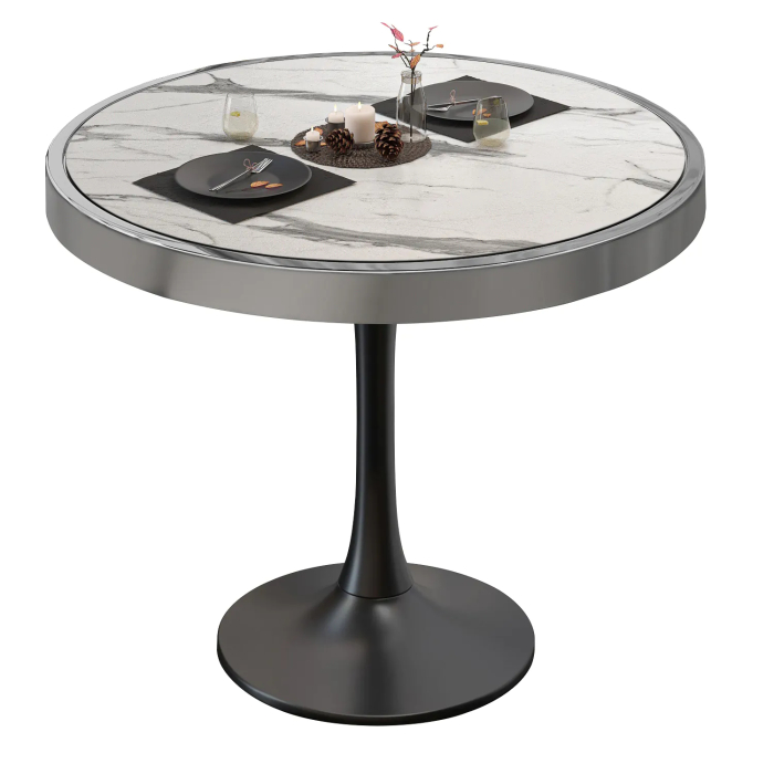 BL | Bistrobord | Ø:H 60 x 78 cm | Hvid marmor / Sort | Rundt