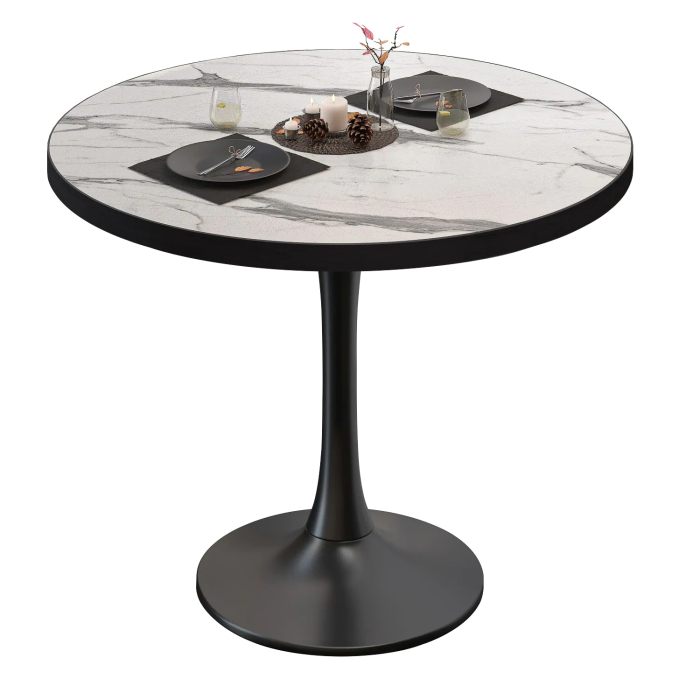 BL | Bistrotafel | Ø:H 70 x 76 cm | Wit marmer / Zwart | Rond