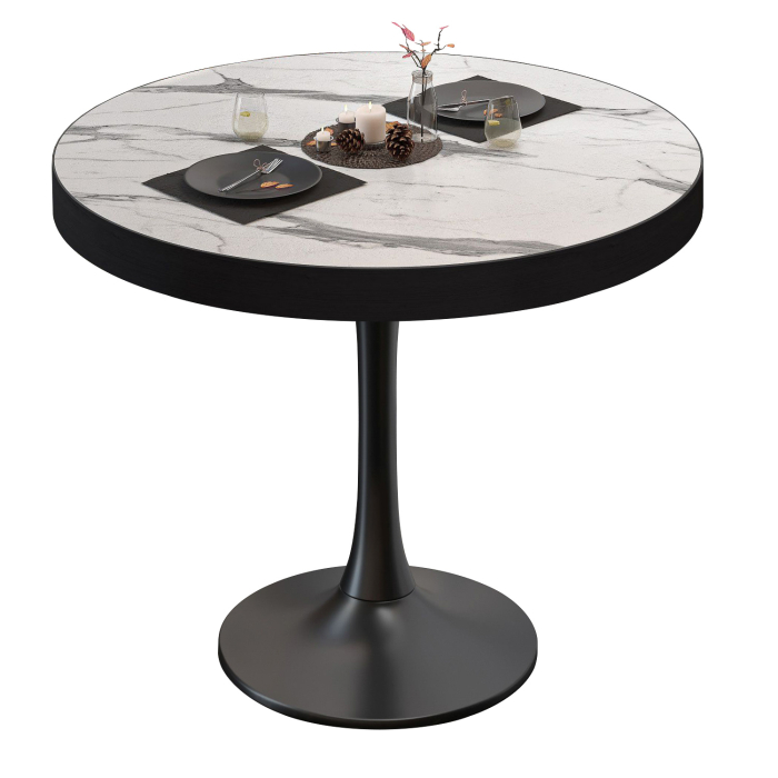 BL | Tavolo da bistrot | Ø:H 70 x 78 cm | Marmo bianco / Nero | Rotondo