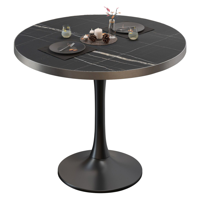 BL | Bistrotisch | Ø:H 80 x 76 cm | Edelstahl Rand | Schwarz Marmor / Schwarz | Rund