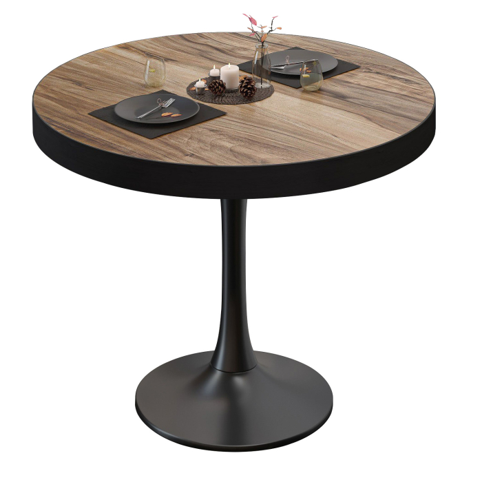 BL | Bistrotisch | Ø:H 80 x 78 cm | Schwarzer Rand | Sheesham / Schwarz | Rund