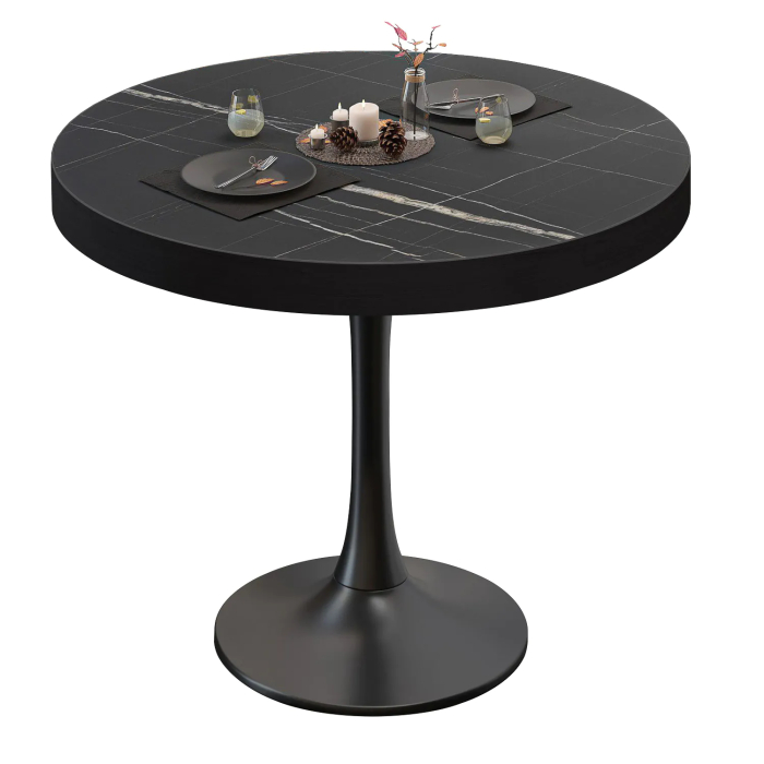 BL | Stół bistro | Ø:H 70 x 78 cm | Czarny marmur / Czarny | Okrągły
