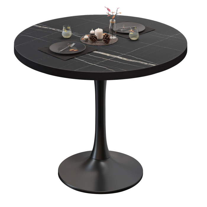 BL | Stół bistro | Ø:H 80 x 76 cm | Czarny marmur / Czarny | Okrągły