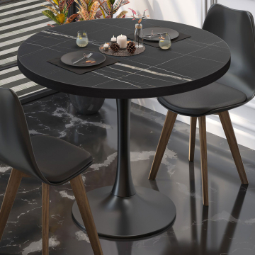 BL | Bistrobord | Ø:H 60 x 76 cm | Sort marmor / Sort | Rundt