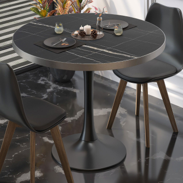 BL | Bistrobord | Ø:H 80 x 76 cm | Sort marmor / Sort | Rundt