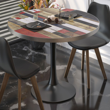 BL | Stół bistro | Ø:H 70 x 76 cm | Vintage Kolorowy / Czarny | Okrągły