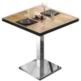 BM | Bistrotisch | B:T:H 70 x 70 x 75 cm | Eiche / Edelstahl | Quadratisch | Schwarzer Rand