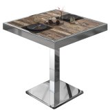 BM | Bistrotisch | B:T:H 60 x 60 x 77 cm | Vintage Old / Edelstahl | Quadratisch | Edelstahl Rand