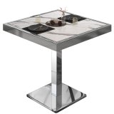 BM | Bistrotisch | B:T:H 60 x 60 x 77 cm | Weiß Marmor / Edelstahl | Quadratisch | Edelstahl Rand