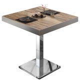 BM | Bistrotisch | B:T:H 70 x 70 x 77 cm | Sheesham / Roestvrij staal | Vierkant | Randeel van roestvrij staal