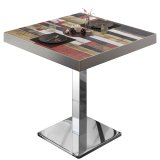 BM | Bistrotisch | B:T:H 70 x 70 x 77 cm | Vintage gekleurd / Roestvrij staal | Vierkant | Rvs rand