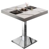 BM | Bistrotisch | B:T:H 70 x 70 x 77 cm | Weiß Marmor / Edelstahl | Quadratisch | Edelstahl Rand