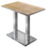 BM | Mesa alta para bistró | 110 x 60 x 108 cm | Rectangular | Borde de acero inoxidable | Roble / Acero inoxidable