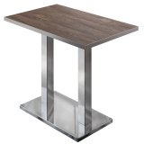 BM | Mesa alta para bistró | 110 x 60 x 108 cm | Rectangular | Borde de acero inoxidable | Nogal claro / Acero inoxidable