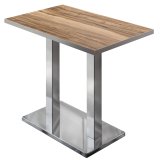 BM | Mesa alta de bistró | 110 x 60 x 108 cm | Rectangular | Borde de acero inoxidable | Sheesham / Acero inoxidable