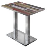 BM | Mesa alta de bistró | 110 x 60 x 108 cm | Rectangular | Borde de acero inoxidable | Vintage multicolor / Acero inoxidable