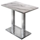 BM | Mesa de bar para pie | 110 x 60 x 108 cm | Rectangular |Borde de acero inoxidable | Mármol blanco / Acero inoxidable