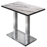 BM | Mesa alta de bistró | 110 x 60 x 108 cm | Rectangular | Borde negro | Mármol blanco / Acero inoxidable