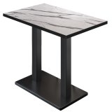 BM | Bistro Stehtisch | 110 x 60 x 108 cm | Rechteckig | Schwarzer Rand | Weiß Marmor / Schwarz