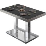 BM | Bistrotisch | B:T:H 130 x 80 x 77 cm | Sort Marmor / Rustfrit stål | Rectangulær | Rustfrit stålkant