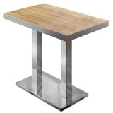 BM | Table haute de bistro | 120 x 70 x 110 cm | Rectangulaire | Bord en acier inoxydable | Chêne / Acier inoxydable