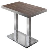BM | Table haute de bistrot | 120 x 70 x 110 cm | Rectangulaire | Bord en acier inoxydable | Light Wenge / Acier inoxydable