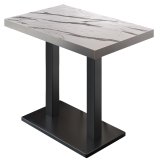BM | Table haute de bistro | 110 x 60 x 110 cm | Rectangulaire | Bord en acier inoxydable | Marbre blanc / Noir