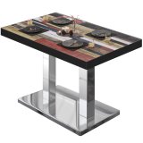 BM | Bistrotisch | B:T:H 130 x 80 x 77 cm | Vintage Kleurrijk / RVS | Rechthoekig | Zwarte rand