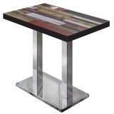 BM | Mesa alta para bistró | 110 x 60 x 110 cm | Rectangular | Borde negro | Vintage multicolor / Acero inoxidable
