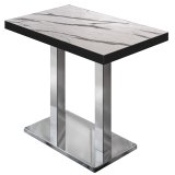 BM | Mesa de Bistró | 110 x 60 x 110 cm | Rectangular | Borde negro | Mármol blanco / Acero inoxidable
