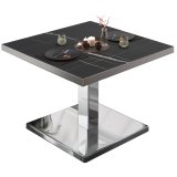 BM | Mesa de salón para bistró | A:An:Al 70 x 70 x 41 cm | Mármol negro / Acero inoxidable