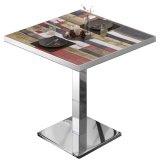 BM | Mesa bistró | B:T:H 70 x 70 x 75 cm | Vintage multicolor / Acero inoxidable | Cuadrado | Borde de acero inoxidable