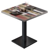 BM | Bistrotafel | B:T:H 70 x 70 x 75 cm | Vintage Kleurrijk / Zwart | Vierkant | Rvs Rand