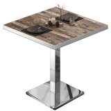 BM | Bistrotisch | B:H:D 60 x 60 x 75 cm | Vintage Oud / RVS | Vierkant | RVS Rand