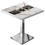 BM | Bistrotisch | B:T:H 70 x 70 x 75 cm | Vit marmor / rostfritt stål | Kvadratisk | Rostfritt stål kant