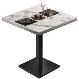 BM | Tavolo da bistrot | B:H:P 80 x 80 x 75 cm | Marmo bianco / Nero | Quadrato | Bordo in acciaio inossidabile