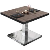 BM | Mesa de salon de bistró | An:Lar:Al 80 x 80 x 41 cm | Madera Wenge clara / acero inoxidable