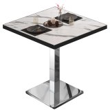 BM | Mesa bistró | B: T: H 60 x 60 x 75 cm | Mármol blanco / Acero inoxidable | Cuadrada | Borde negro