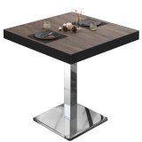 BM | Mesa bistró | B:T:H 70 x 70 x 77 cm | Wenge claro / Acero inoxidable | Cuadrada | Borde negro