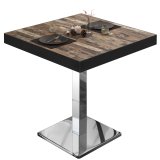 BM | Mesa Bistrot | B:T:H 70 x 70 x 77 cm | Vintage Old / Acero inoxidable | Cuadrada | Borde negro