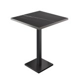 BM | Table haute de bistro | 70 x 70 x 108 cm | Carré | Bord en acier inoxydable | Marbre noir / Noir