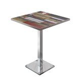 BM | Bistro Tavolo Alto | 80 x 80 x 108 cm | Quadrato | Bordo in Acciaio Inox | Vintage Colorato / Acciaio Inox