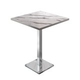 BM | Bistro Tavolo Alto | 80 x 80 x 108 cm | Quadrato | Bordo in Acciaio Inossidabile | Marmo Bianco / Acciaio Inossidabile
